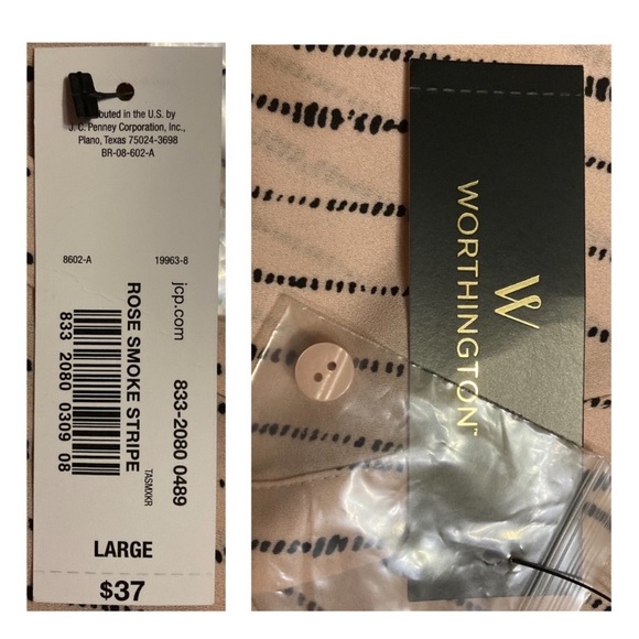 NWT Worthington sheer-ish blouse, 🖤on blush, L - Picture 7 of 10